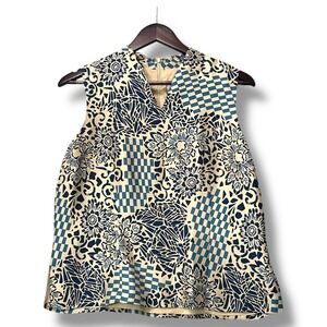 Adrianna‎ Papell Silk Top 12 Bold Graphic Print Sleeveless Retro Mod Blouse